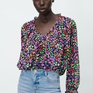 NWT Zara floral print cropped blouse XS